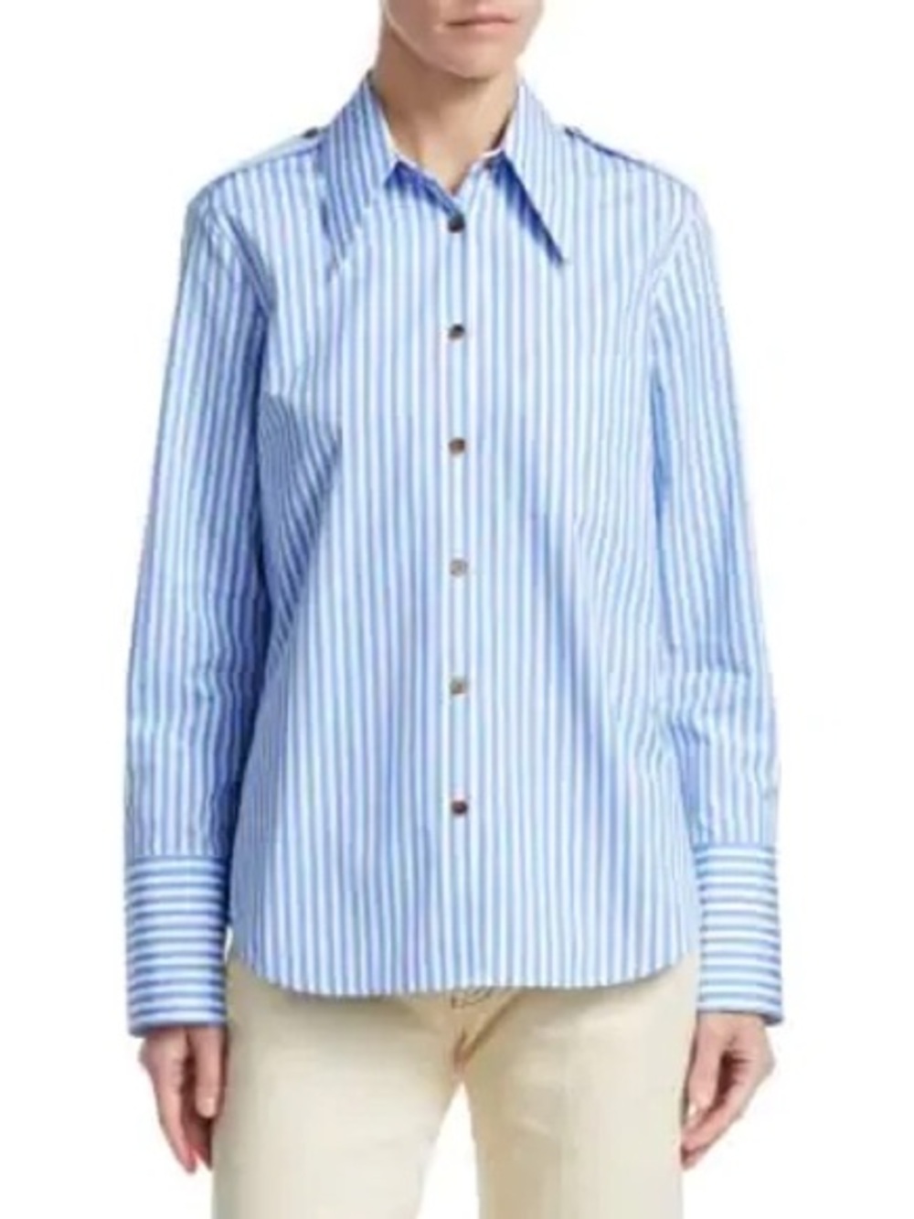 KHAITE Diana Light Blue and White Striped Button-Down Shirt